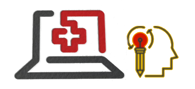 Das Logo des Projekts "IT-Notfallpläne" - Eine Laptopkontur, die sich in ein rotes Kreuz verdreht. Daneben ein Kopfpiktogram mit einem Ideenstift darin